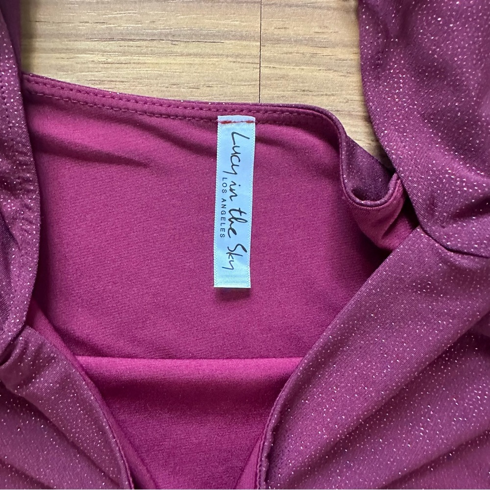 Lucy in the Sky Sparkling Square Neck Dress in Burgundy - Picture 2 of 4